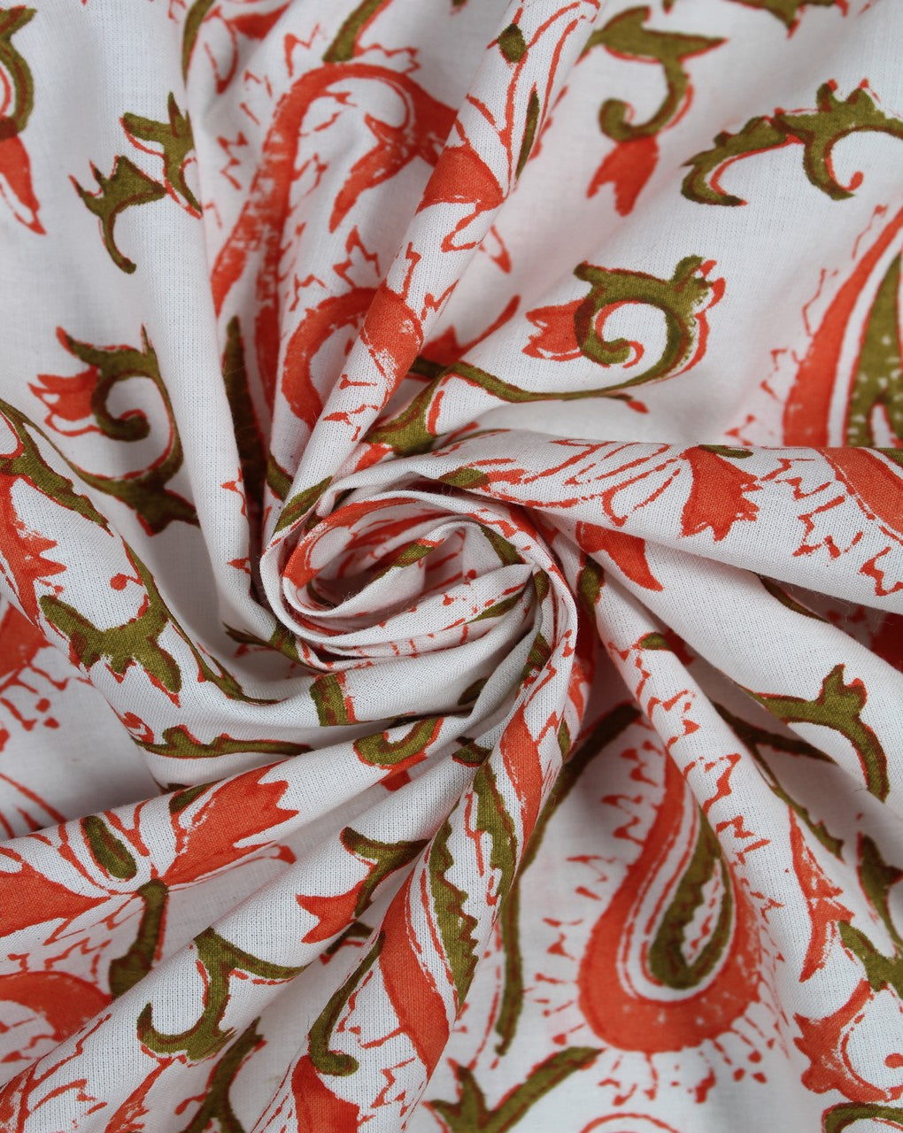 White And Multicolor Paisley Design Cotton Cambric Fabric
