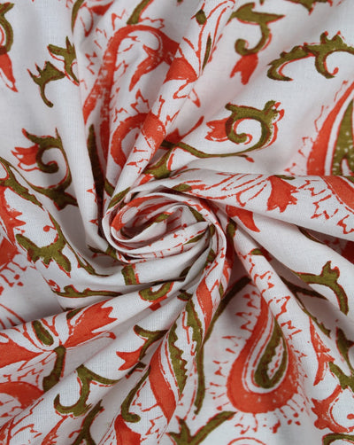 White And Multicolor Paisley Design Cotton Cambric Fabric