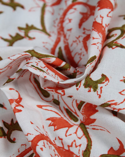 White And Multicolor Paisley Design Cotton Cambric Fabric