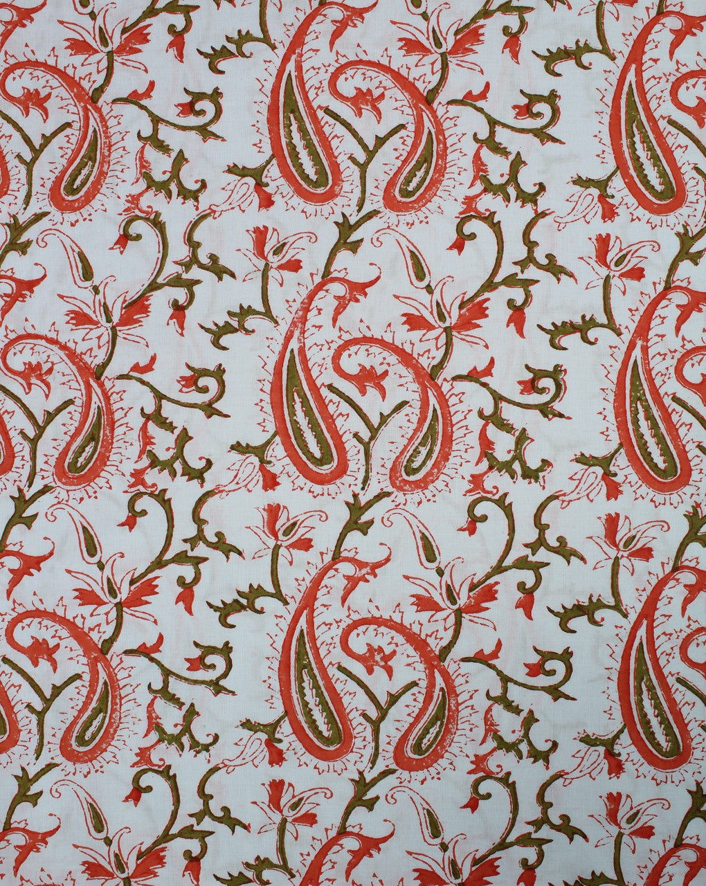 White And Multicolor Paisley Design Cotton Cambric Fabric