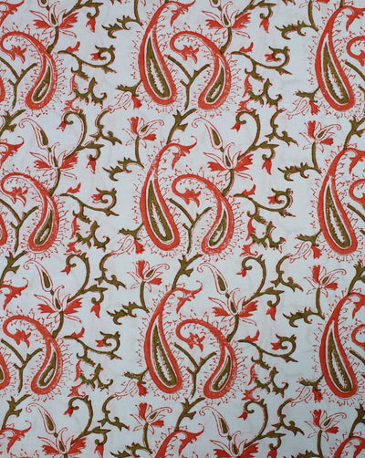 White And Multicolor Paisley Design Cotton Cambric Fabric