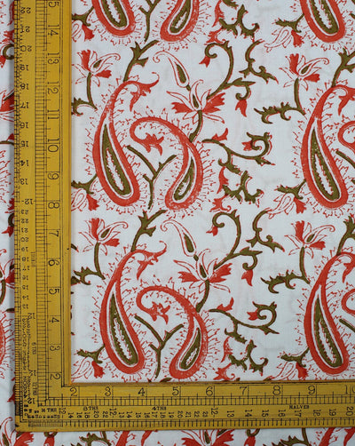 White And Multicolor Paisley Design Cotton Cambric Fabric