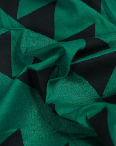 Green And Black Abstract Design Cotton Cambric Fabric