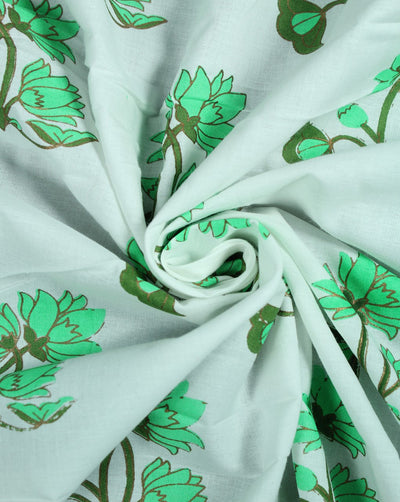 White And Multicolor Floral Design Cotton Cambric Fabric