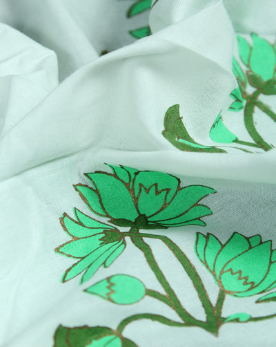 White And Multicolor Floral Design Cotton Cambric Fabric