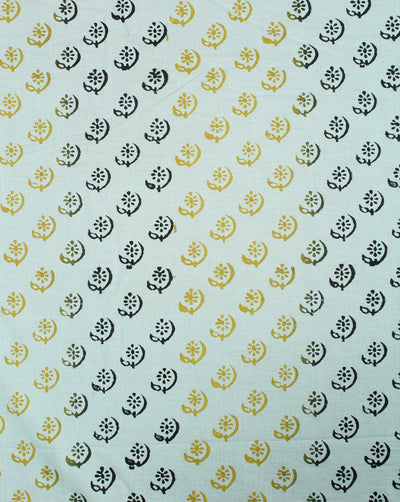 White And Blue Abstract Design Cotton Cambric Fabric