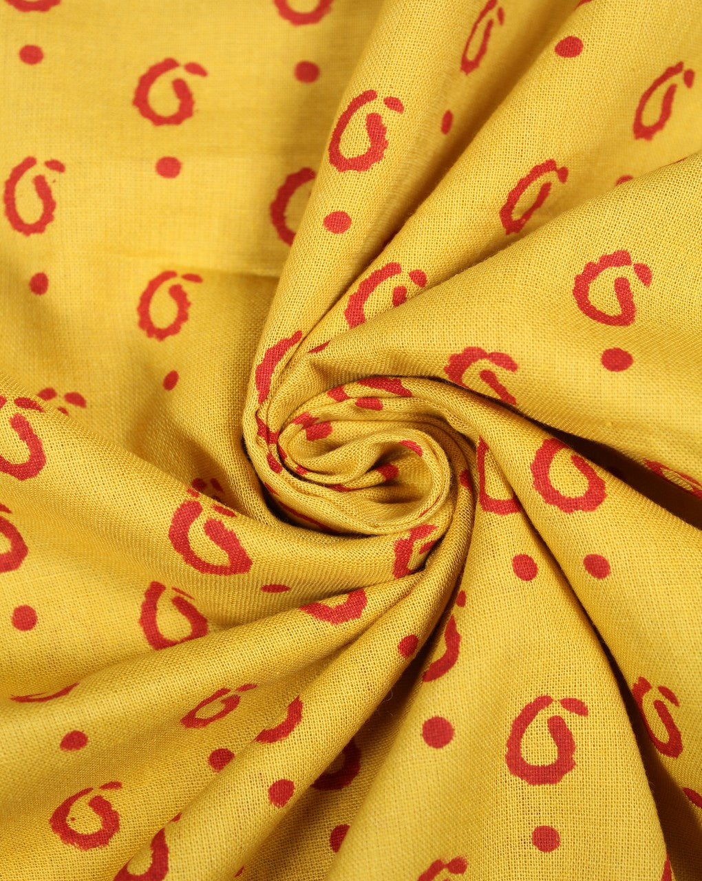 Yellow And Red Paisley Design Cotton Cambric Fabric