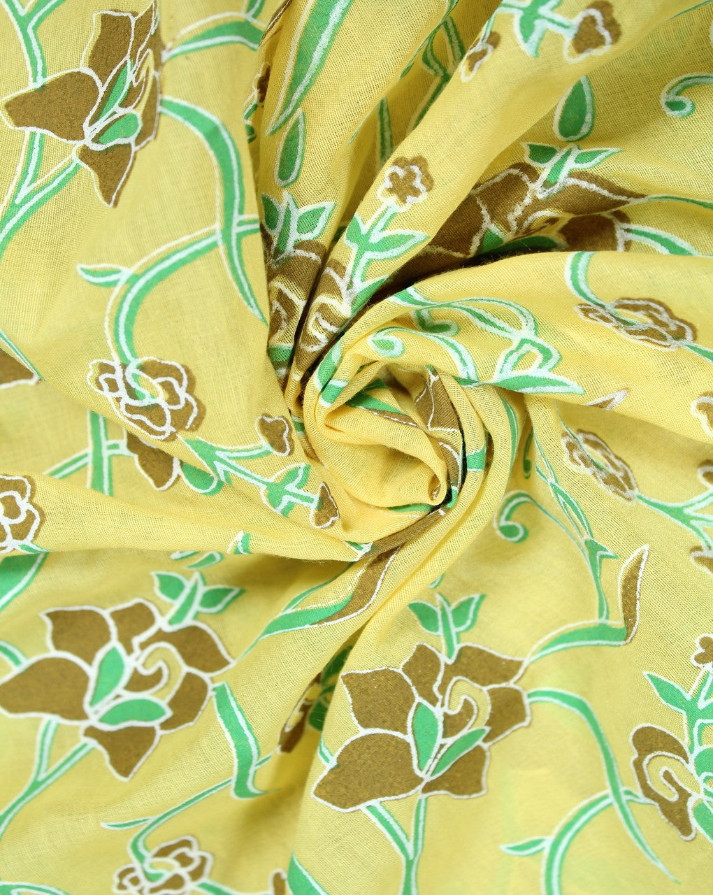 Yellow And Multicolor Floral Design Cotton Voil Fabric