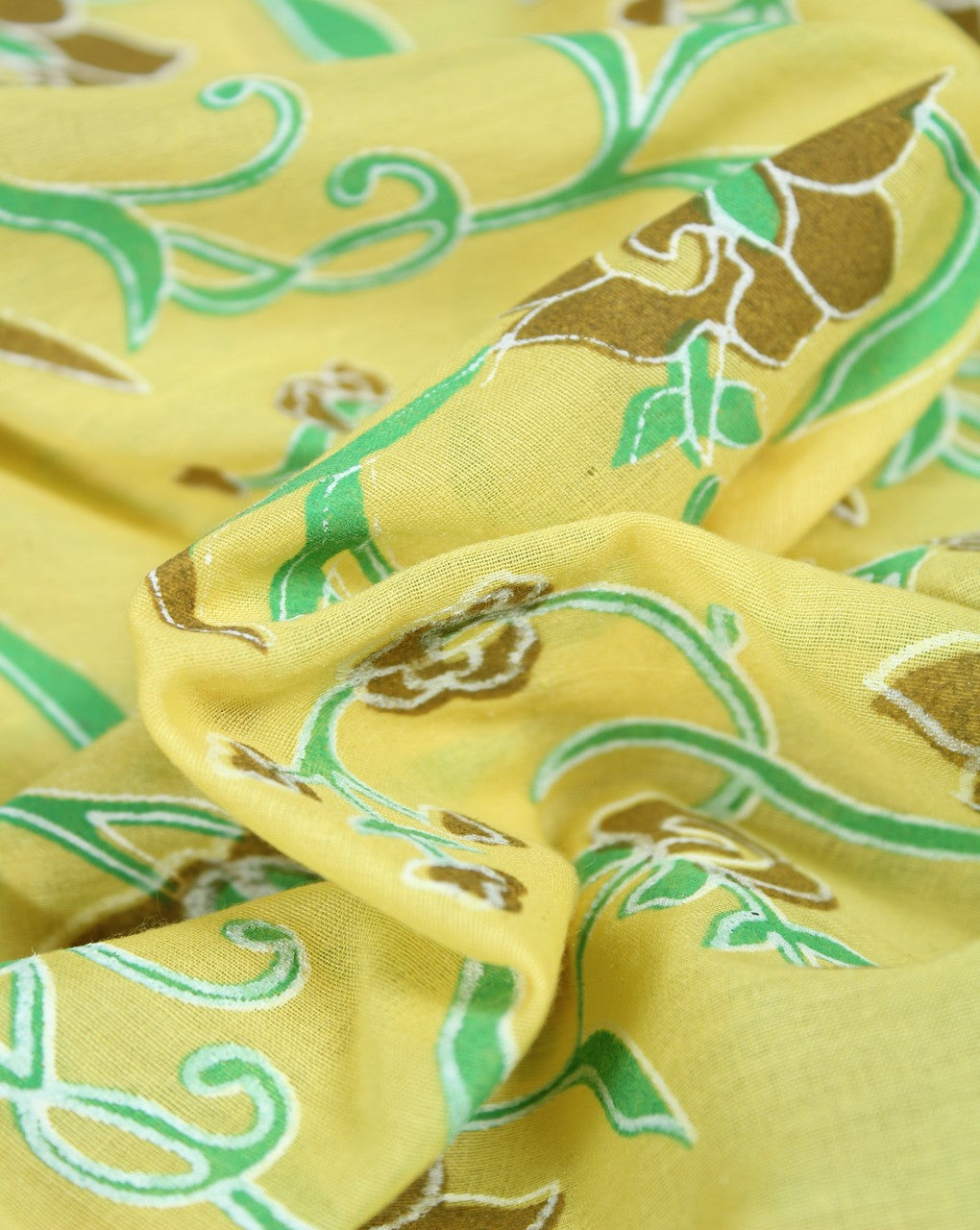 Yellow And Multicolor Floral Design Cotton Voil Fabric