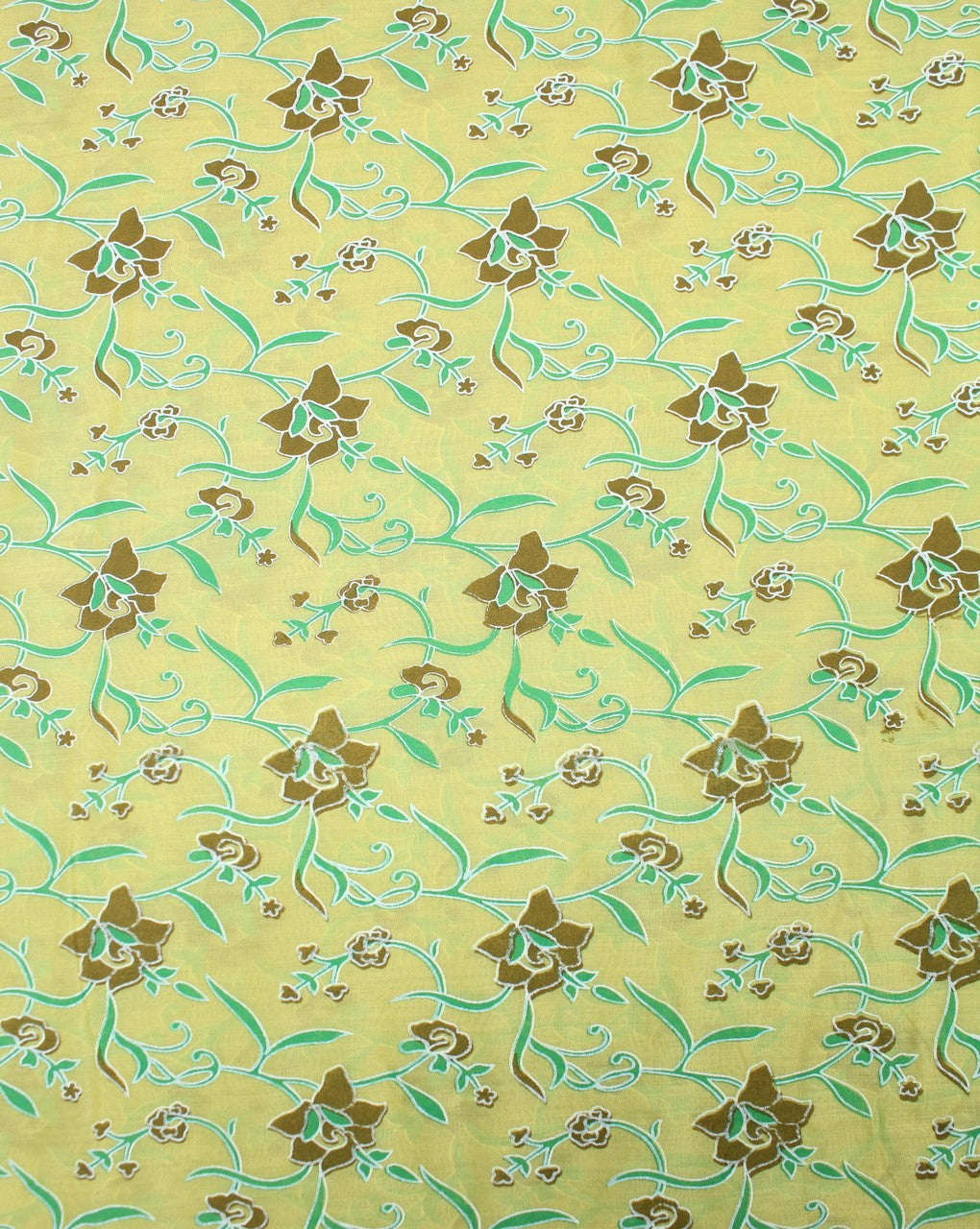 Yellow And Multicolor Floral Design Cotton Voil Fabric