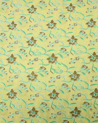 Yellow And Multicolor Floral Design Cotton Voil Fabric