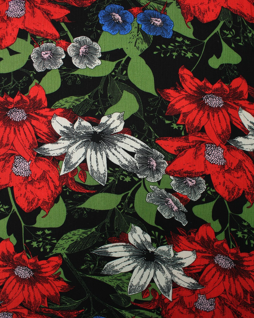 Black And Multicolor Floral Design Rayon Fabric