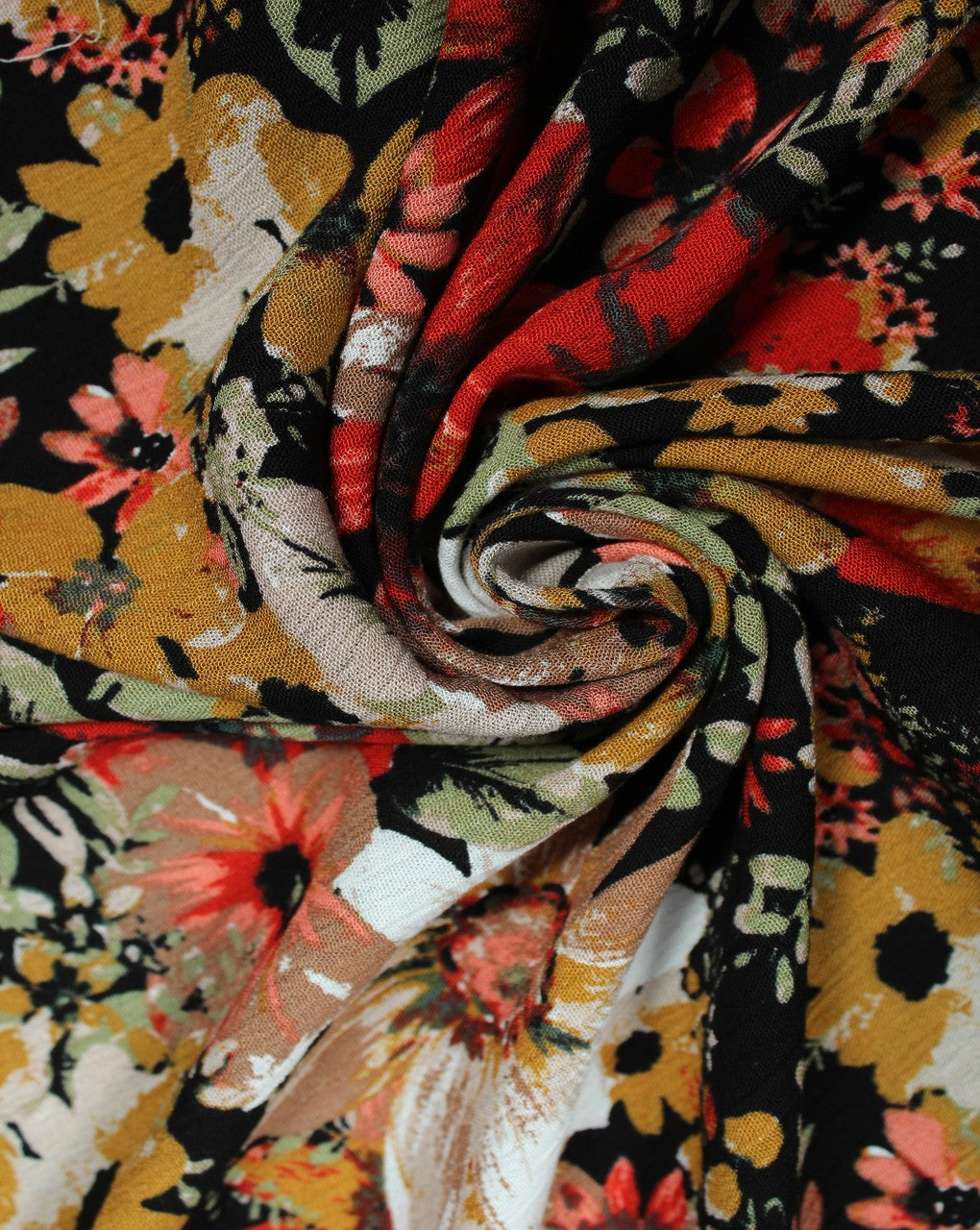 Black And Multicolor Floral Print Rayon Fabric