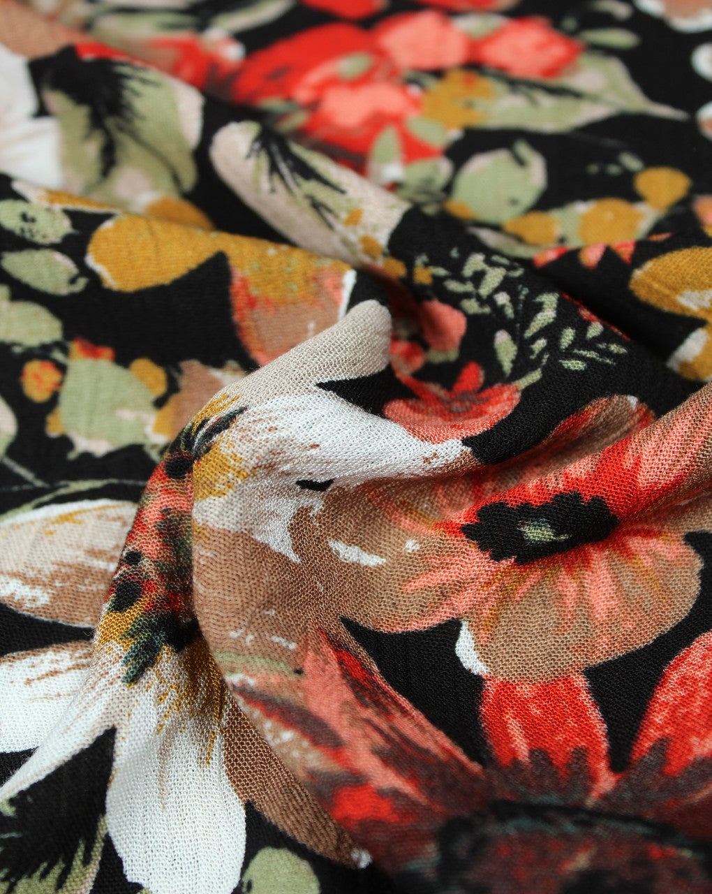 Black And Multicolor Floral Print Rayon Fabric