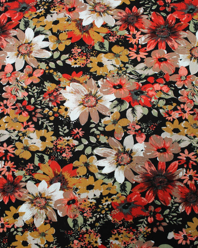 Black And Multicolor Floral Print Rayon Fabric