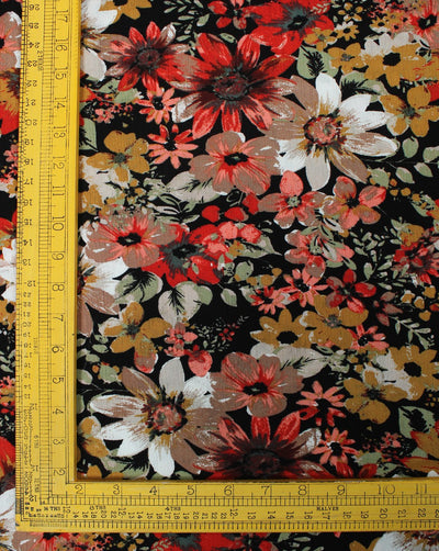 Black And Multicolor Floral Print Rayon Fabric