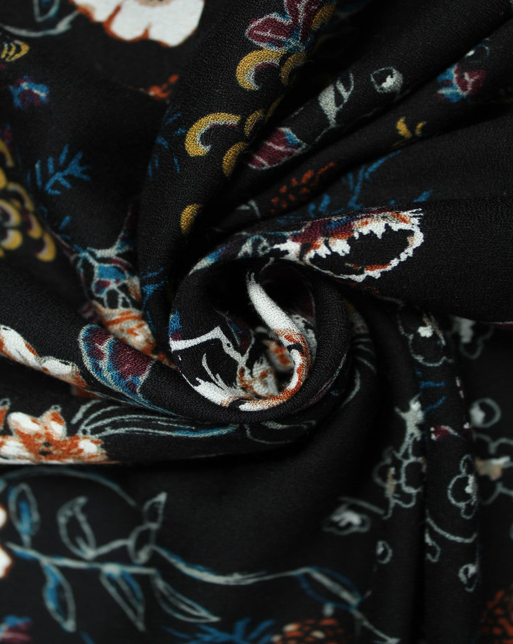 Black And Multicolor Flower Design Rayon Fabric