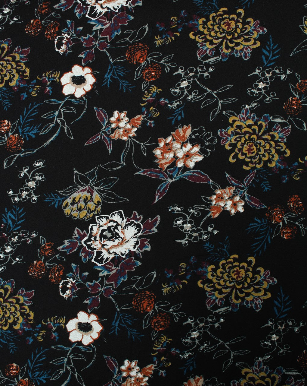 Black And Multicolor Flower Design Rayon Fabric