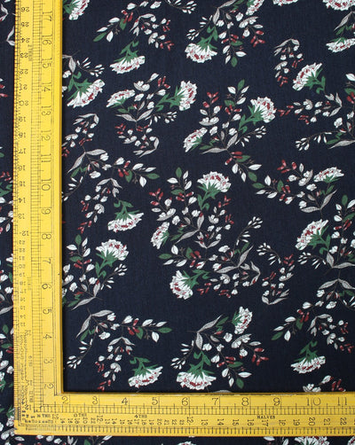 Black And Multicolor Flower Print Rayon Fabric