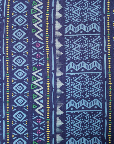 Blue And Multicolor Abstract Print Rayon Fabric