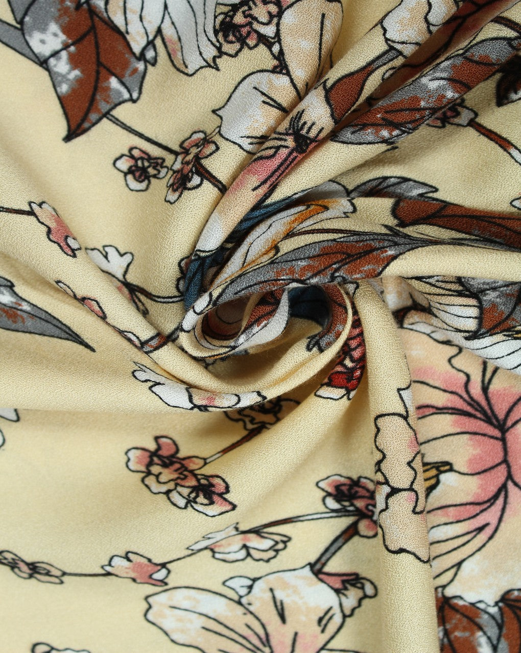 Cream And Multicolor Floral Print Rayon Fabric