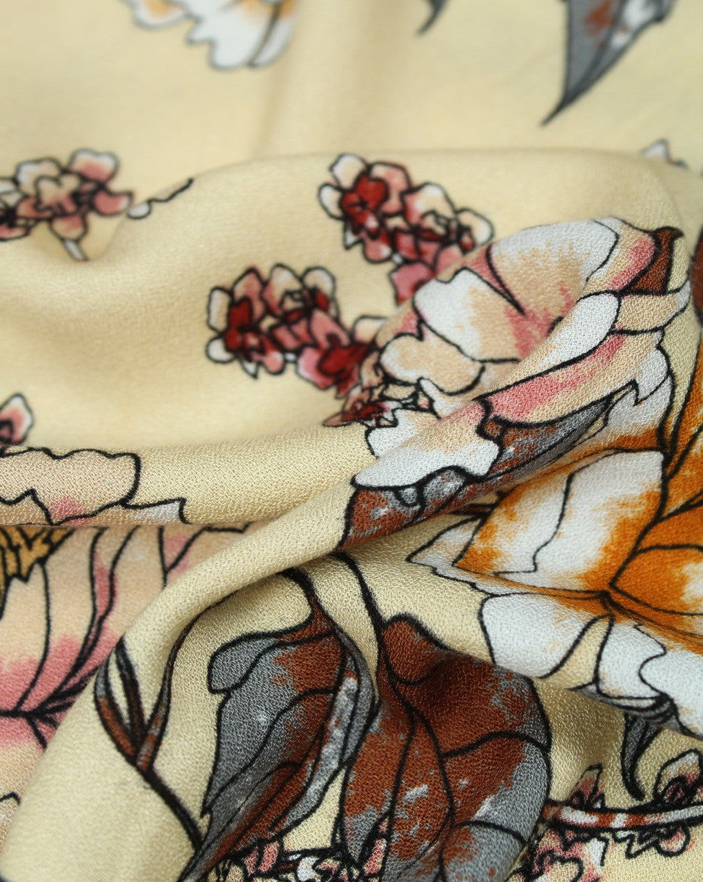 Cream And Multicolor Floral Print Rayon Fabric