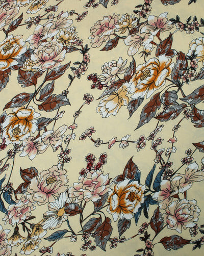 Cream And Multicolor Floral Print Rayon Fabric