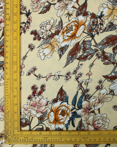 Cream And Multicolor Floral Print Rayon Fabric