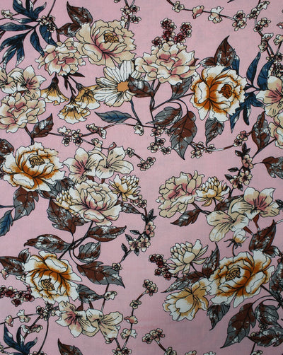Pink And Multicolor Floral Design Rayon Fabric