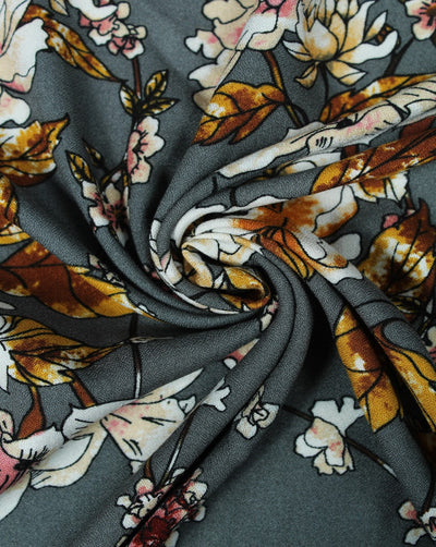 Grey And Multicolor Floral Design Rayon Fabric