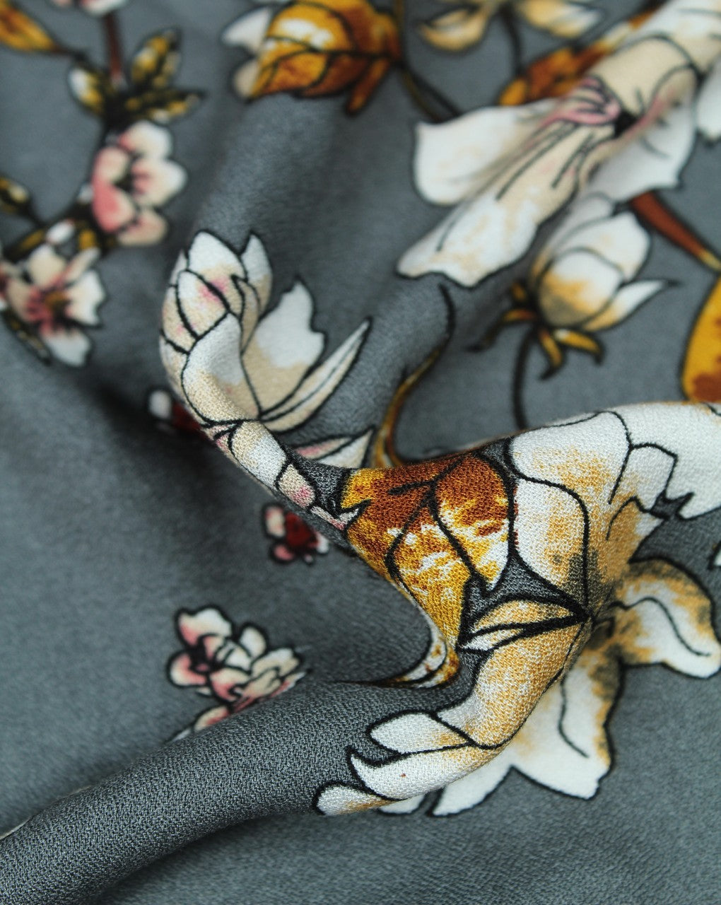 Grey And Multicolor Floral Design Rayon Fabric