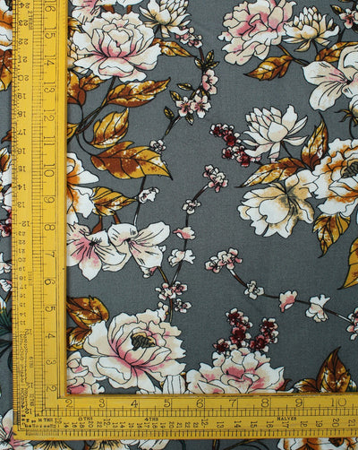 Grey And Multicolor Floral Design Rayon Fabric