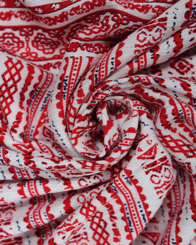White And Red Stripes Design Rayon Fabric