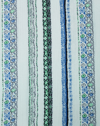 White And Multicolor Stripes Design Rayon Fabric