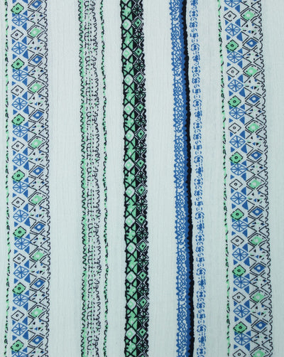 White And Multicolor Stripes Design Rayon Fabric