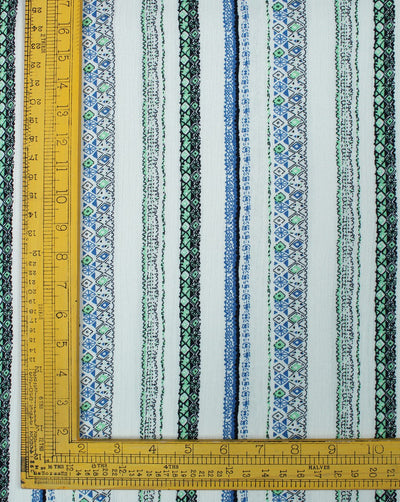 White And Multicolor Stripes Design Rayon Fabric
