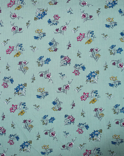 Green And Multicolor Floral Print Rayon Fabric