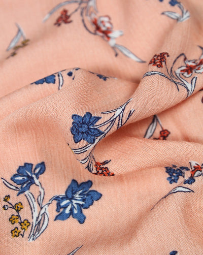 Peach And Multicolor Floral Design Rayon Fabric