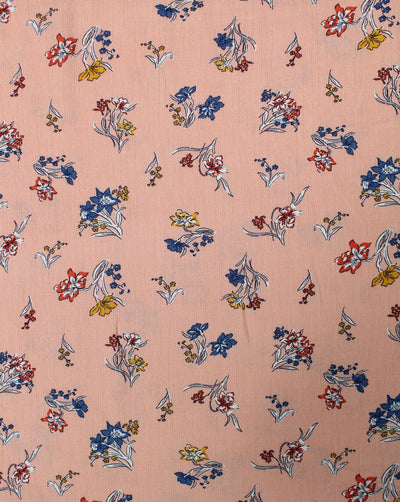 Peach And Multicolor Floral Design Rayon Fabric