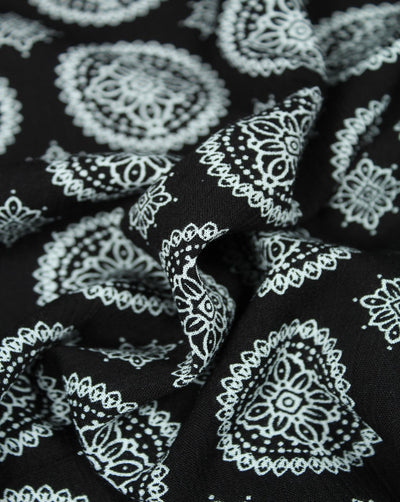 Black And White Abstract Design Rayon Fabric