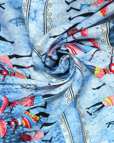 Blue And Multicolor Abstract Design Rayon Fabric