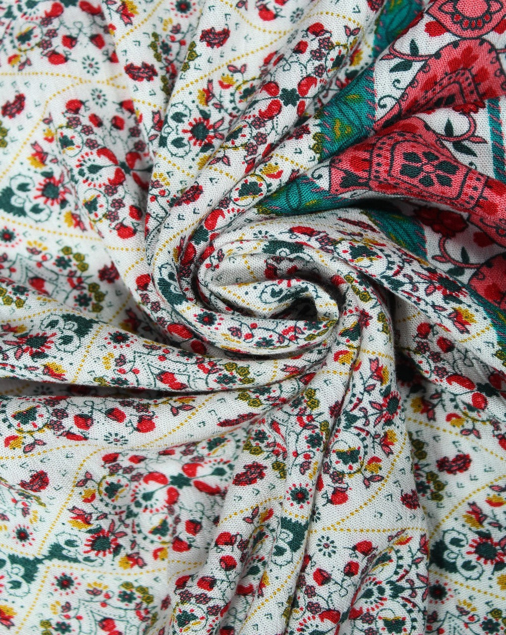 White And Multicolor Floral Print Rayon Fabric