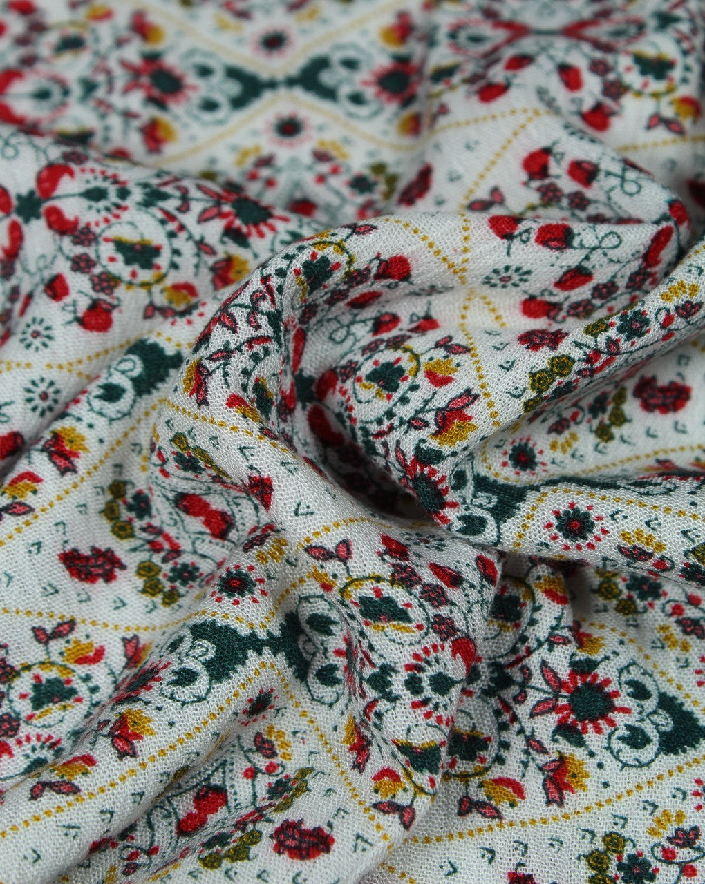 White And Multicolor Floral Print Rayon Fabric