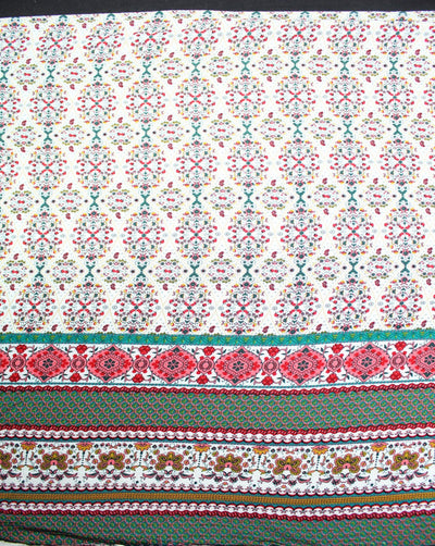 White And Multicolor Floral Print Rayon Fabric