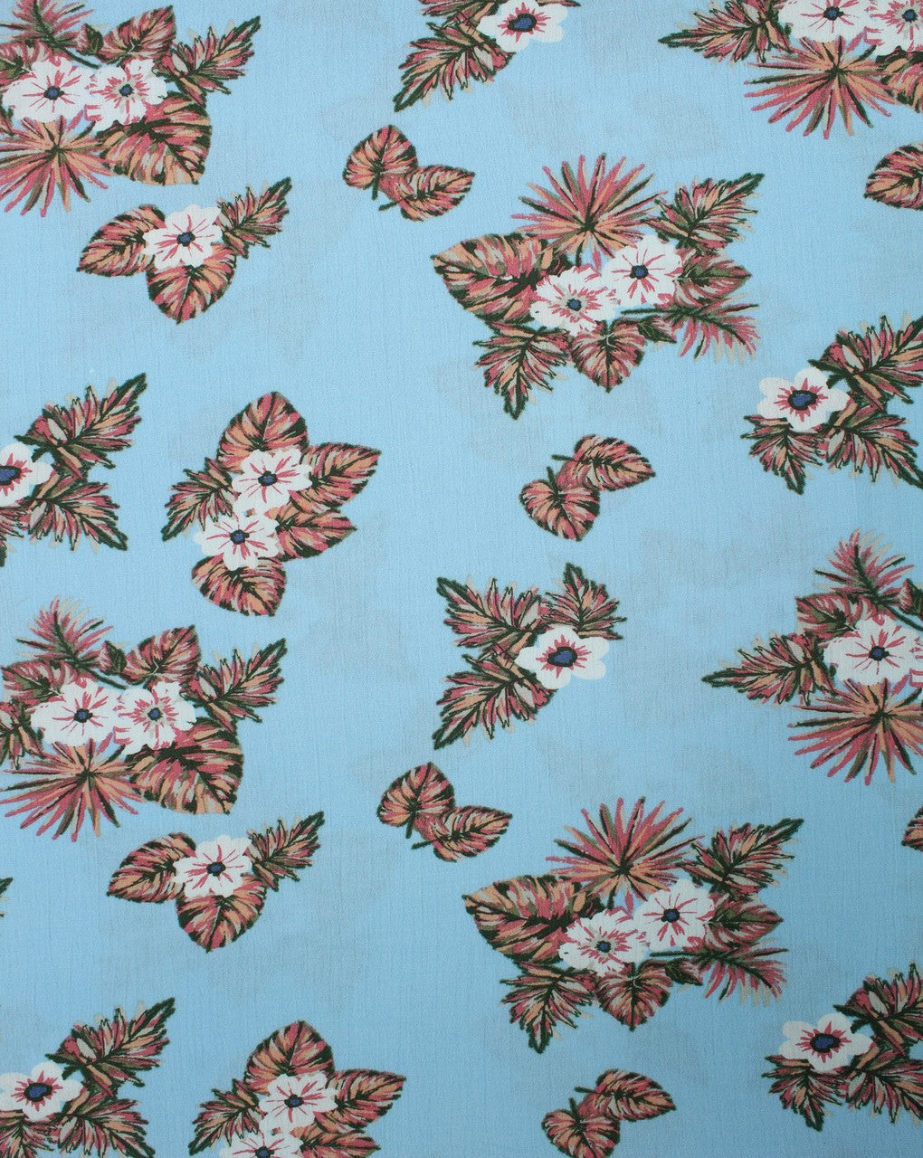Blue And Multicolor Floral Design Rayon Fabric