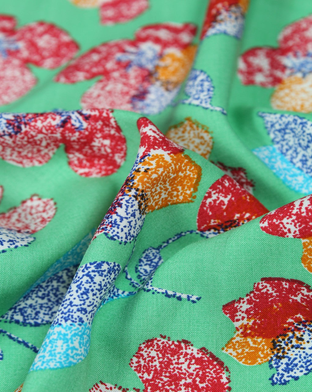 Green And Multicolor Floral Design Rayon Fabric