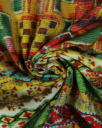 Yellow And Multicolor Abstract Design Rayon Fabric