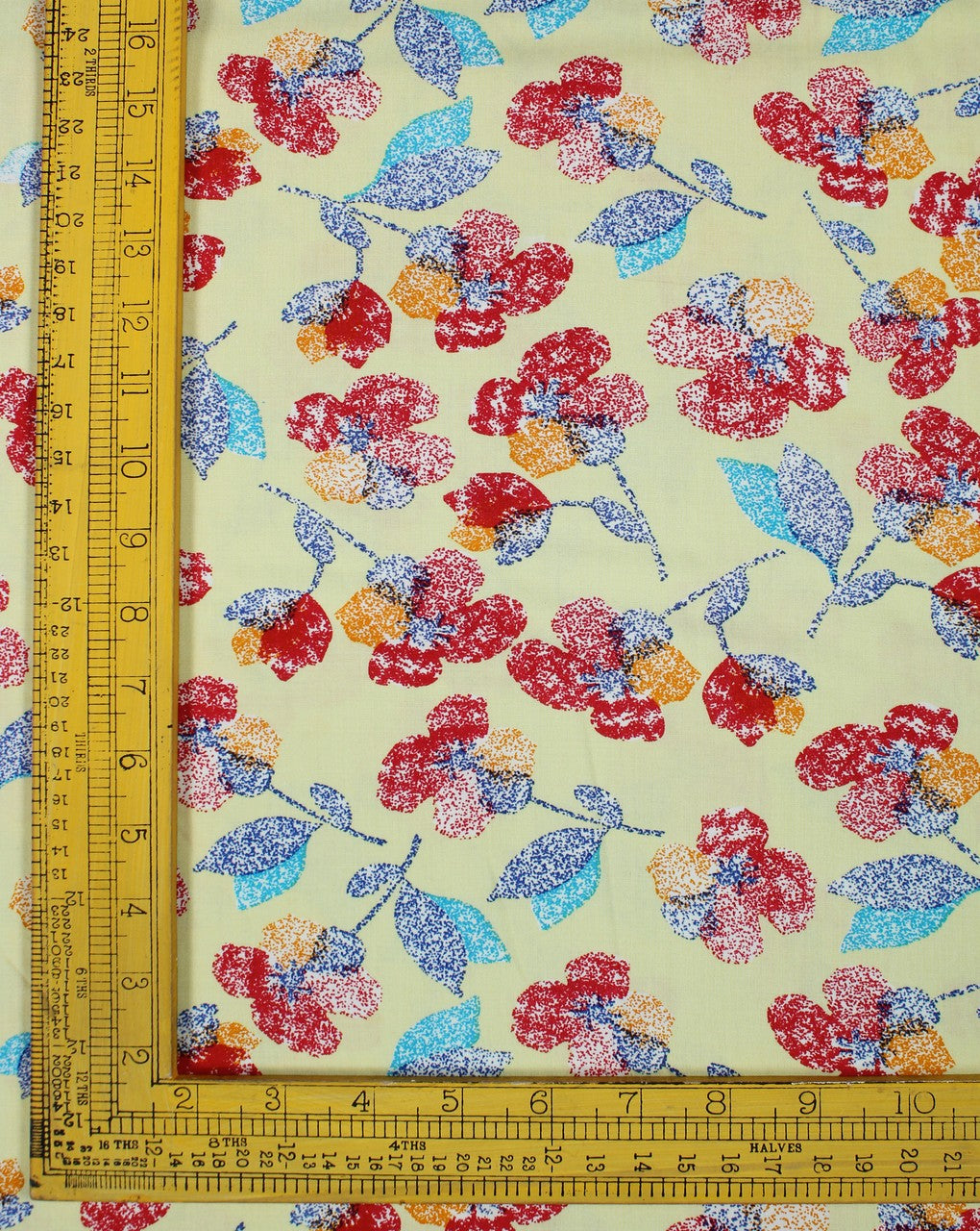 Yellow And Multicolor Floral Design Rayon Fabric