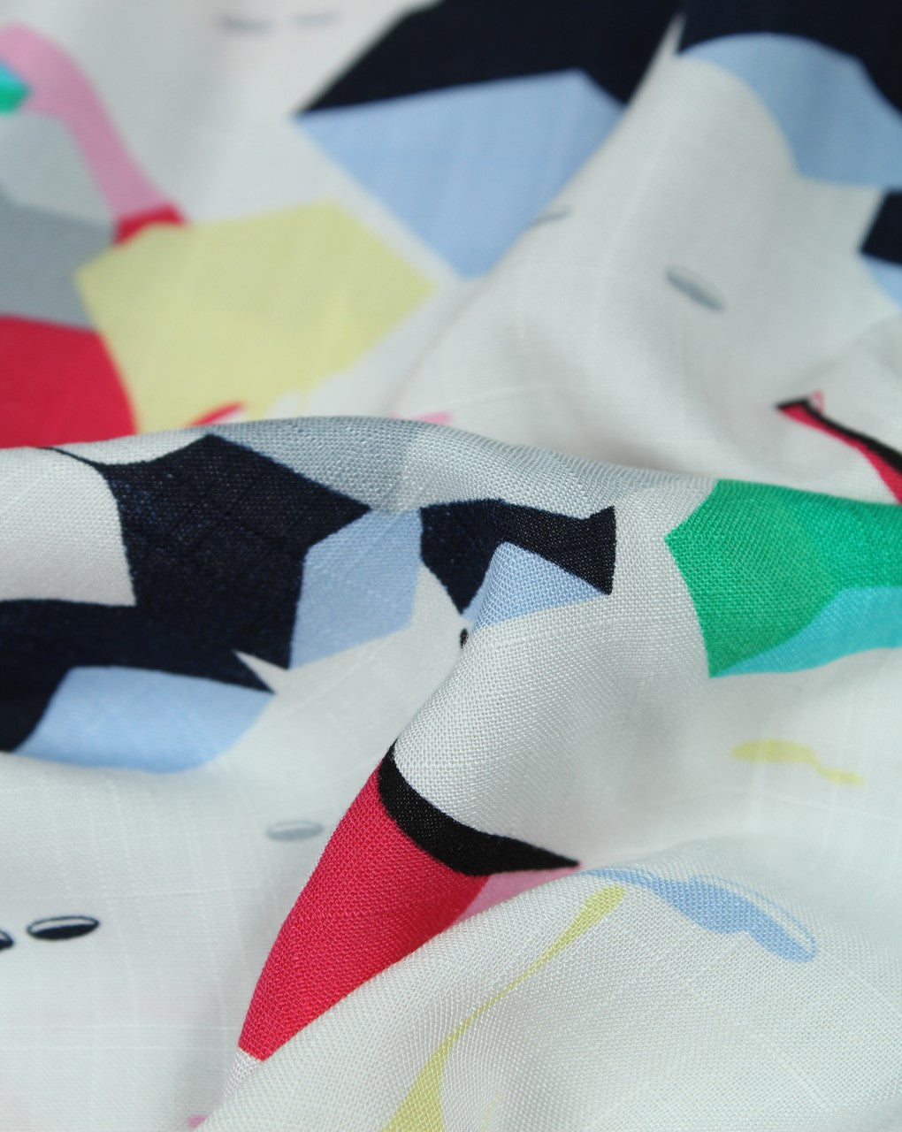 White And Multicolor Abstract Design Rayon Fabric