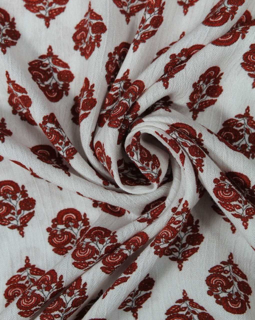 White And Maroon Floral Design Rayon Fabric